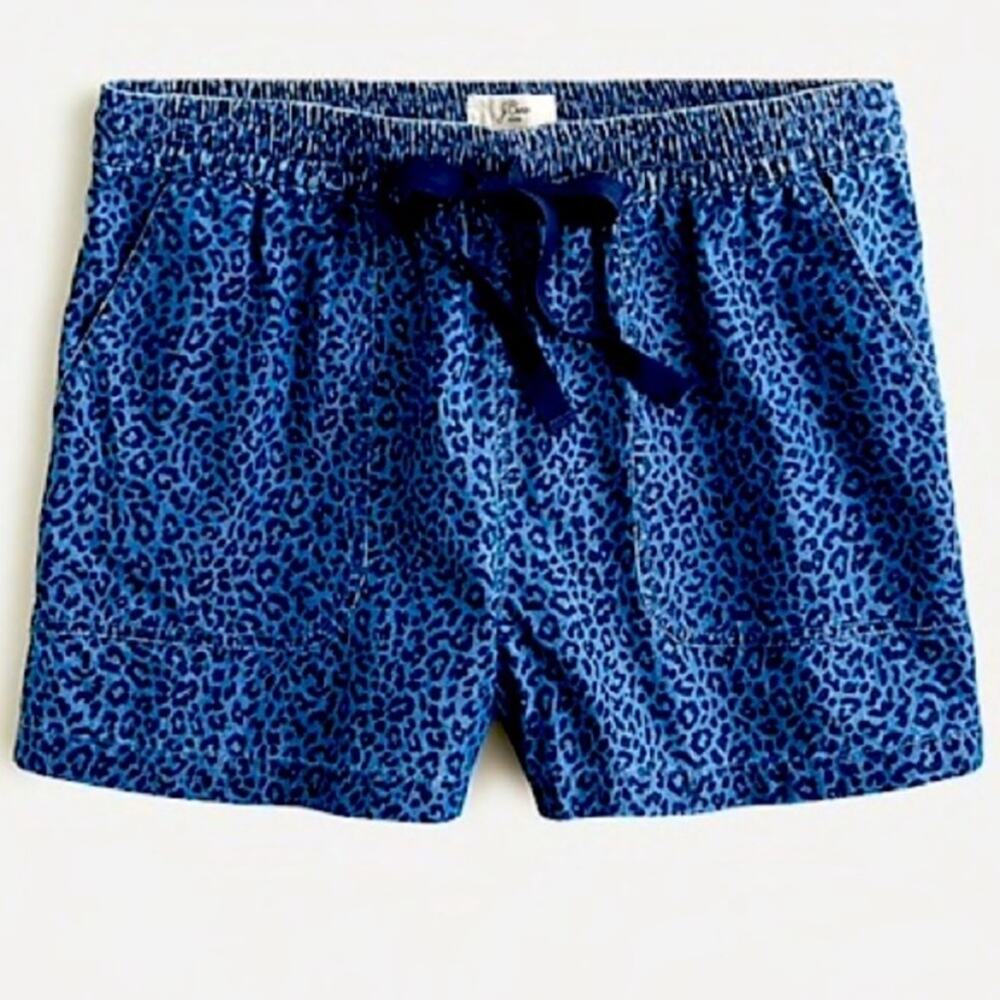 J. Crew High Rise Leopard Print Shorts in Blue Elastic Waist 100% Cotton Sz XXS